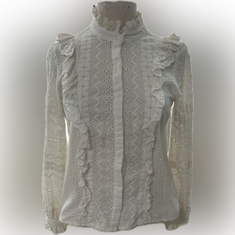 Zara white Ruffled Long Sleeve Blouse